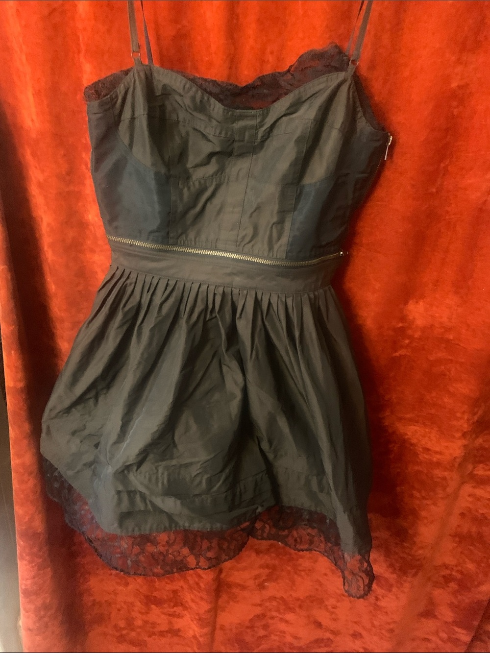 AllSaints Black Strapless Lace-Trim Dress